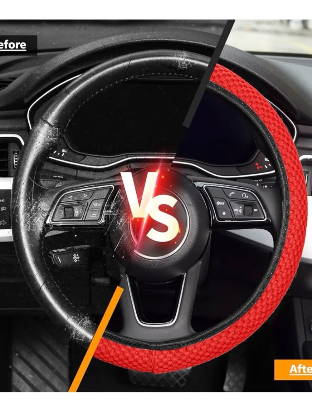 KAFEEK Red Textured Steering Wheel Cover - Picture 4 of 7